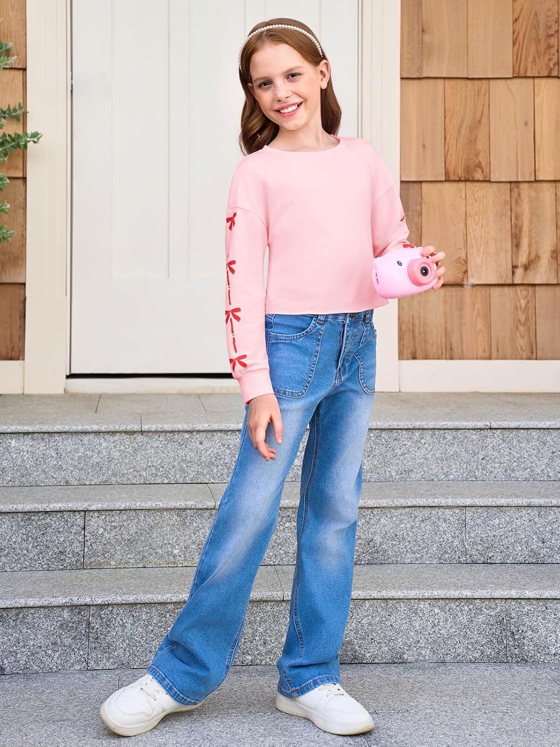 Haloumoning Girls Cute Daisy Pinted Cropped Sweatshirt Kids Long Sleeve Crop Tops Fall Fashion Shirts - Image 3
