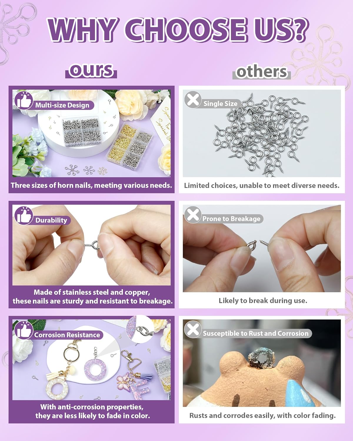 470pcs FIVEIZERO Mixed Gold & Silver Copper Small Screw Eye Pins for Jewelry Making & DIY Crafts, Mini Eyelet Screws for Art Projects & Bead Charms, Tiny Eye Hooks & Screw Eyes in 3 Sizes for Crafts - Image 3