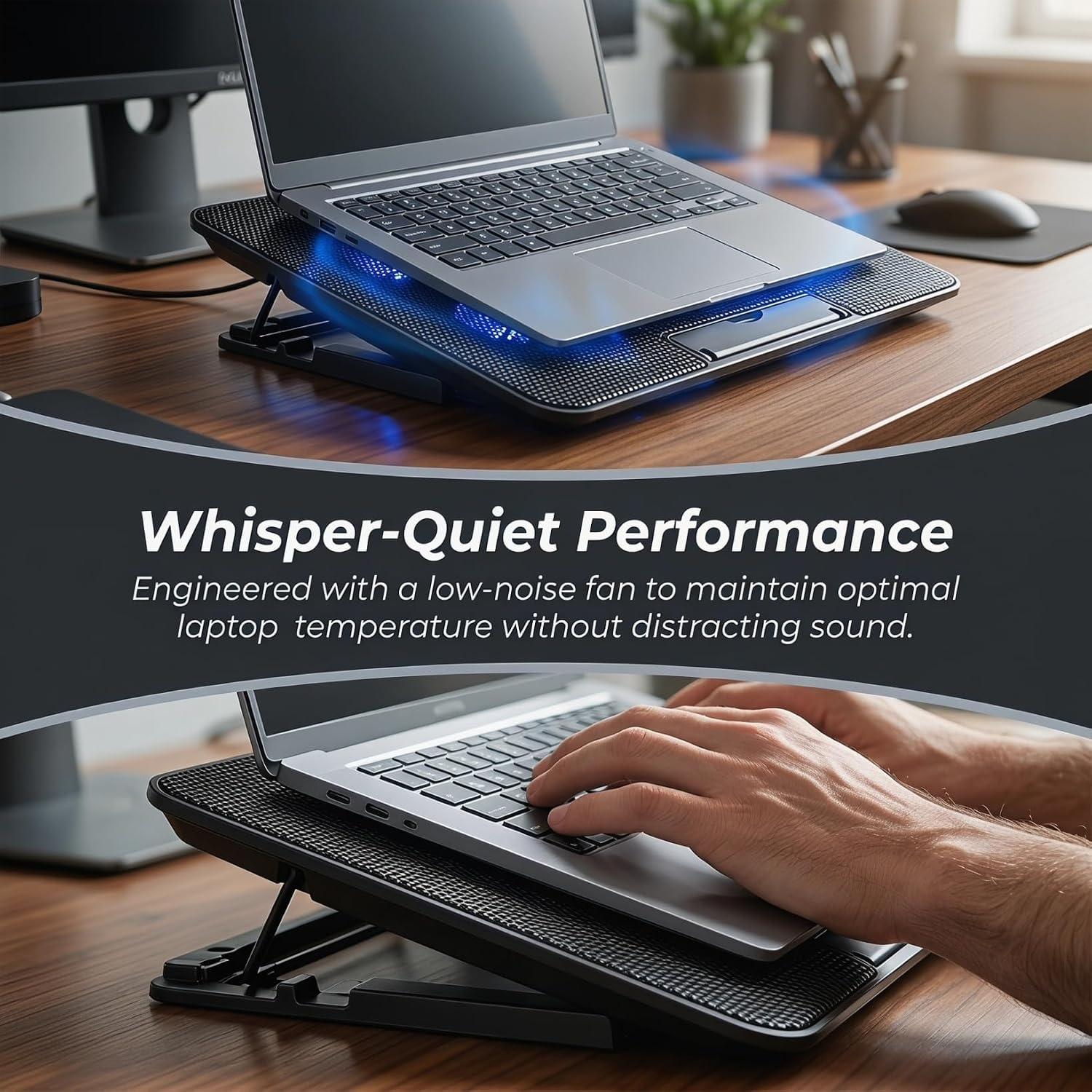 SHERCHPRY 15.6 Inch Laptop Cooling Pad with Quiet Fan, Adjustable Laptop Stand with USB Powered Cooler, Portable Notebook Cooling Stand for Office Home Desk Use Black