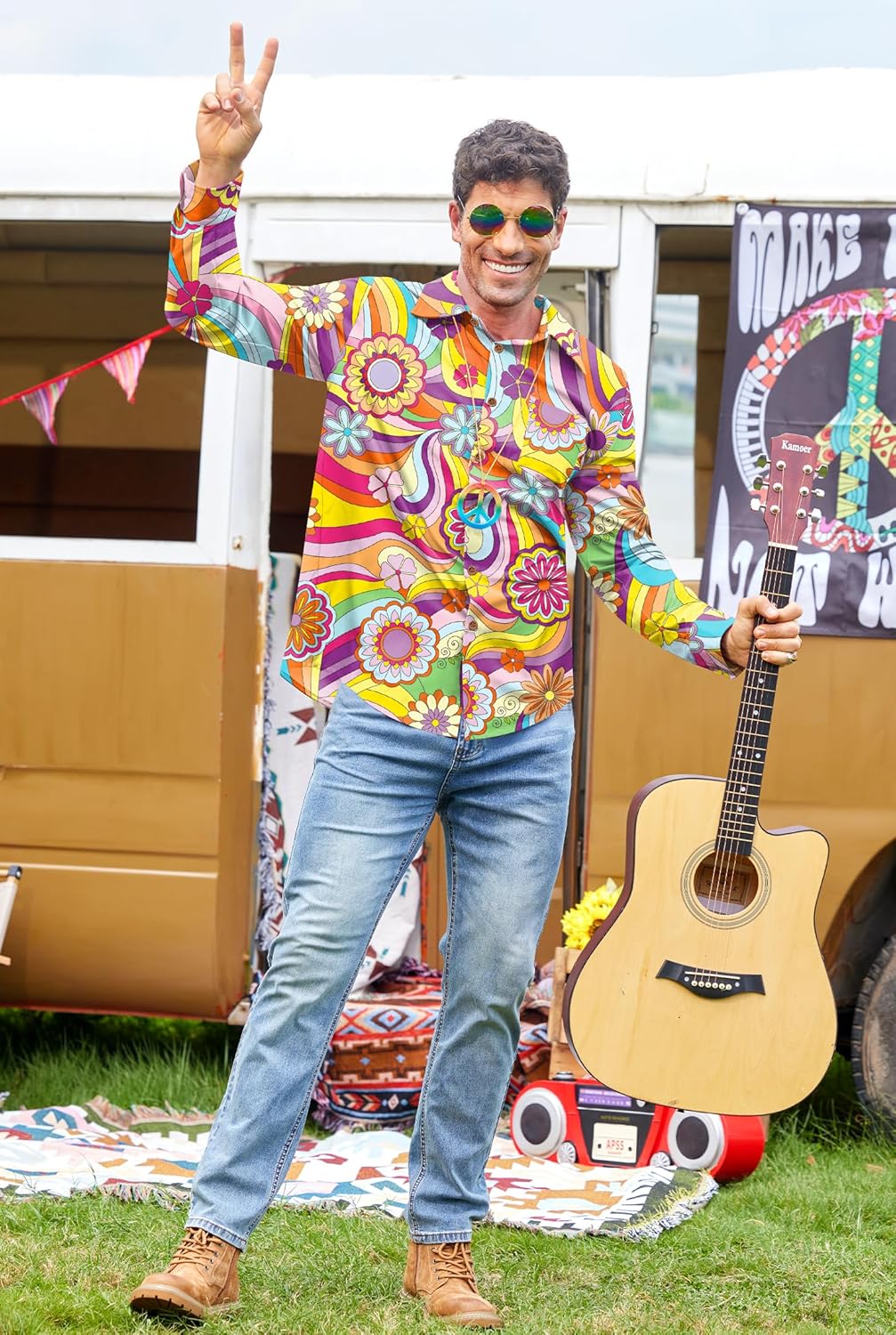 Mainfini Men's 70s Hippies Dress Shirt Floral Paisley Printed Long Sleeve Button Shirts (S-XXL) - Image 5