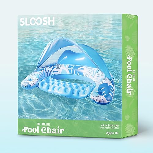 Miniatura 7 de SLOOSH Flotadores de piscina con toldo para adultos, sillas inflables XL con portavasos para adultos, flotadores inflables con reposacabezas para