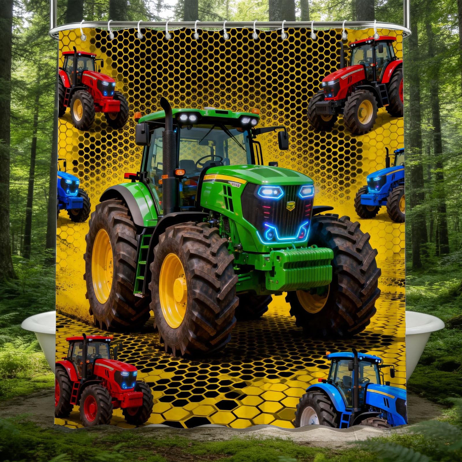 Hongduo 3D Farm Tractor Shower Curtain for Stalls Bathtubs Industrial Theme Bathroom Decor Shower Curtain Set Polyester Fabric Waterproof 180x180cm/71X71 Inch with Hooks