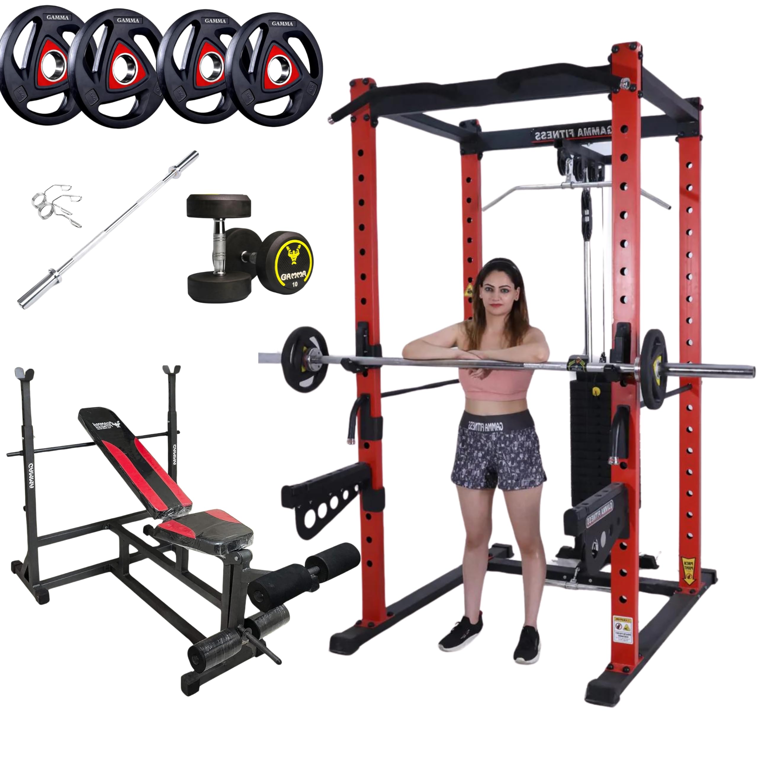 Power Squat Rack PR-04 Combo with Olympic 7 Feet Barbell, Adjustable Bench MB-400 & Rubber Coated Weight Plates (40 Kg)-image-19