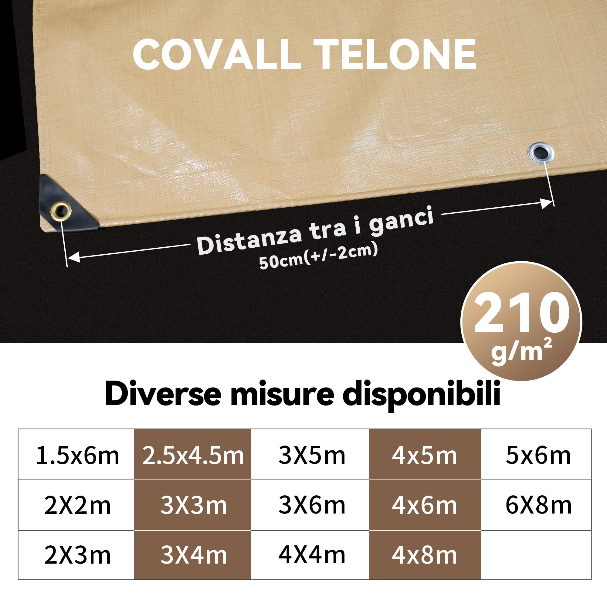 Telo Impermeabile Esterno 210g/m² 4x5m-Telone con Occhielli Rinforzati, Protezione UV, Adatto a Tutte le Stagioni-Ideale per Cantiere Edile, Copertura Legna, Campeggio e Uso All'apertoPiscine