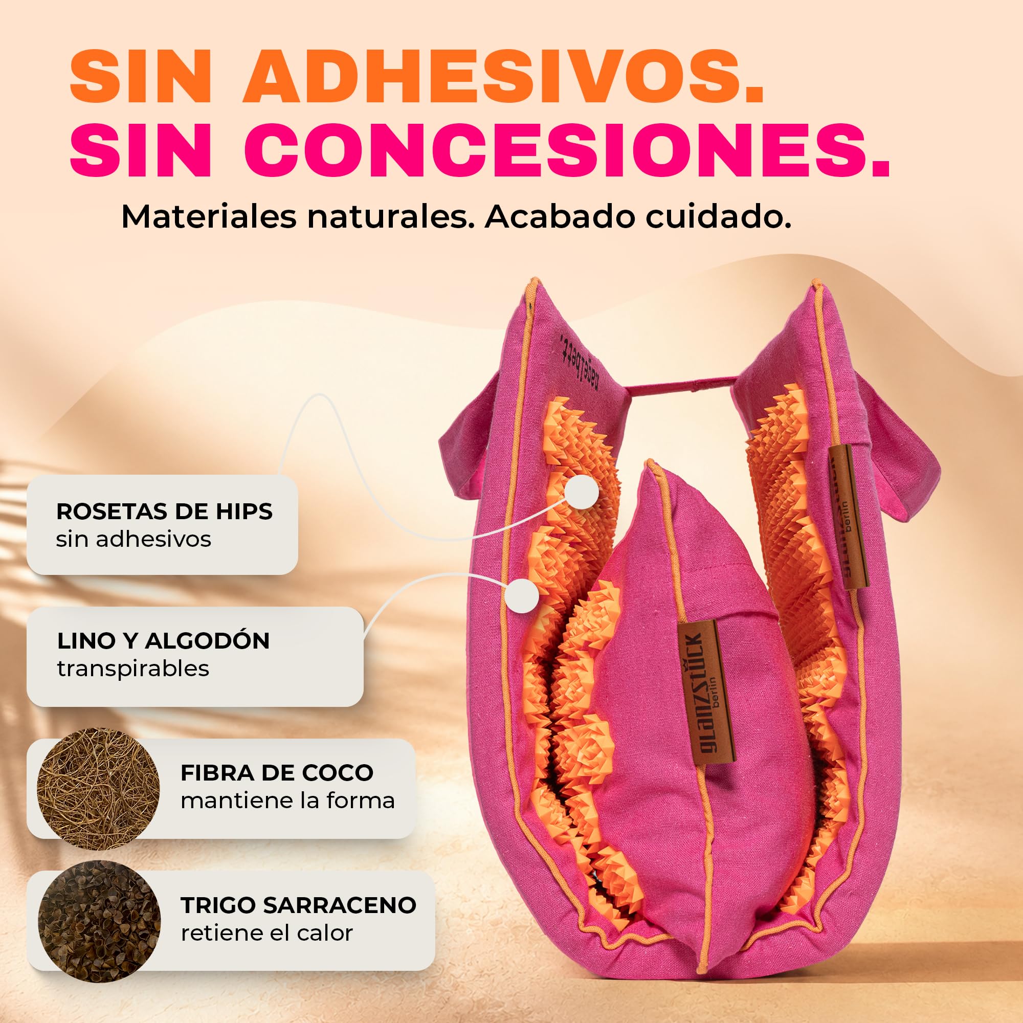 Glanzstück Berlin® Health Collection: Set de esterilla de acupresión XL, color original, de lino, ayuda con tensión, dolor de espalda, esterilla de masaje con cojín (función térmica) y bolsa