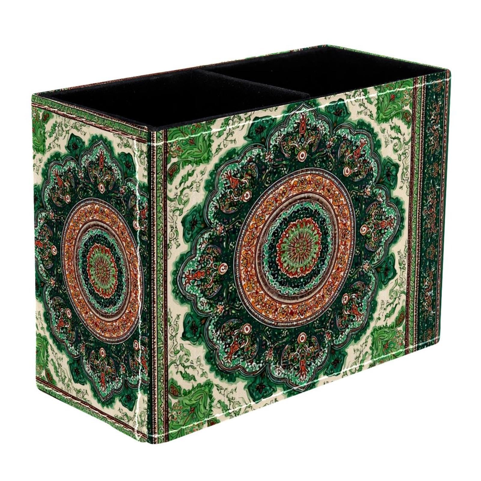 sanfly fish Bohemian Aesthetics Leather Pencil Holder: Multifunctional Desk Organizer Case for Office and Home, Aesthetic Rustic Retro Design Perfect for Teachers,Office Workers