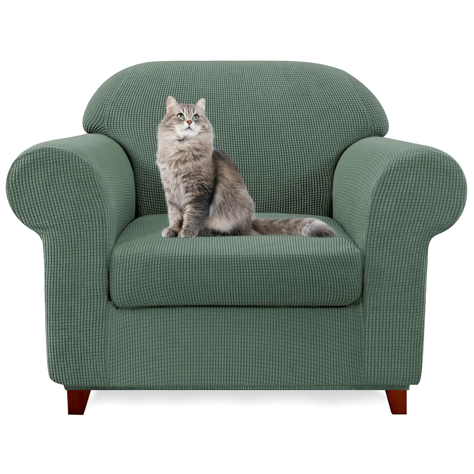SYLC Ektorp Sofa Cover with Seat Cushions Covers and Backrests Covers Sofa Covers Stylish Stretch Jacquard Couch Slipcover Protector (Green,Chair+1 L Seat)