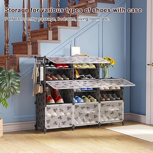 Miniatura 5 de UNKU Zapatero de 8 niveles, armario de almacenamiento de zapatos de 32 pares de estantes de plástico para zapatos, organizador para armario,