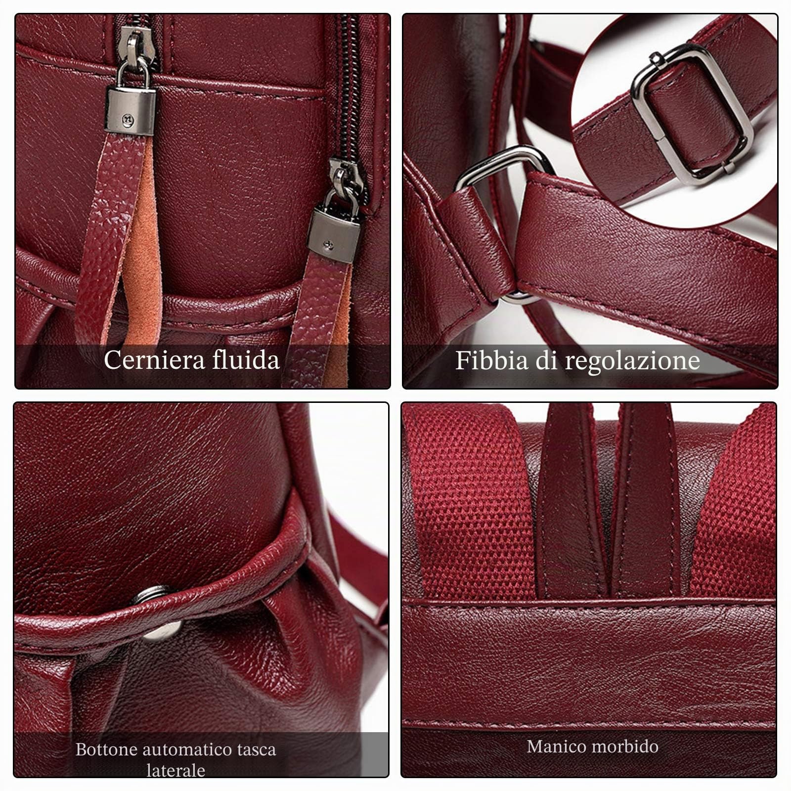 FANDARE Vera Pelle Zaino Donna Moda Zaini Impermeabile Zainetto Backpack per Università Scuola Viaggio Lavoro Shopping Zaino Wine Red