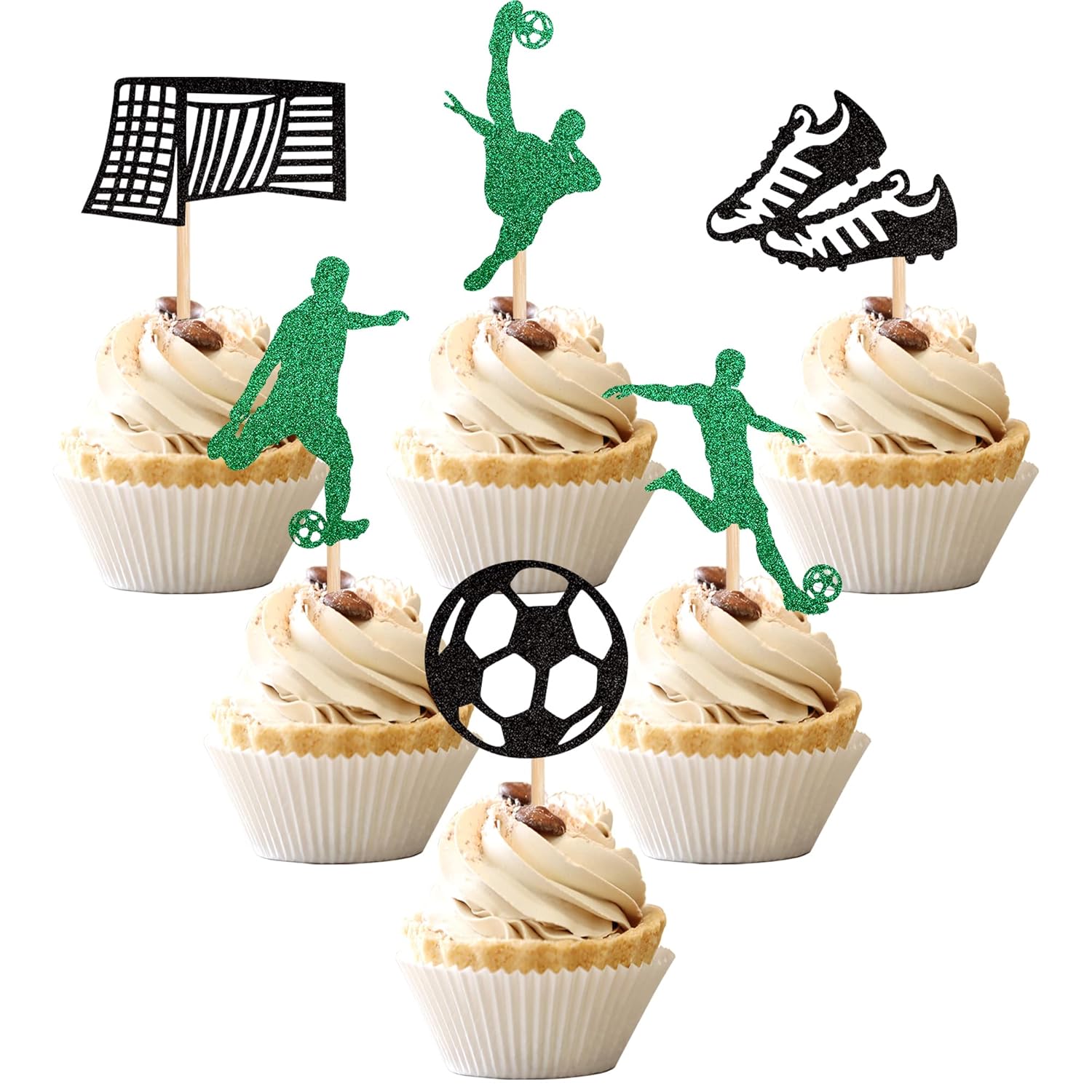 36 PCS Soccer Cupcake Toppers Glitter Football Players