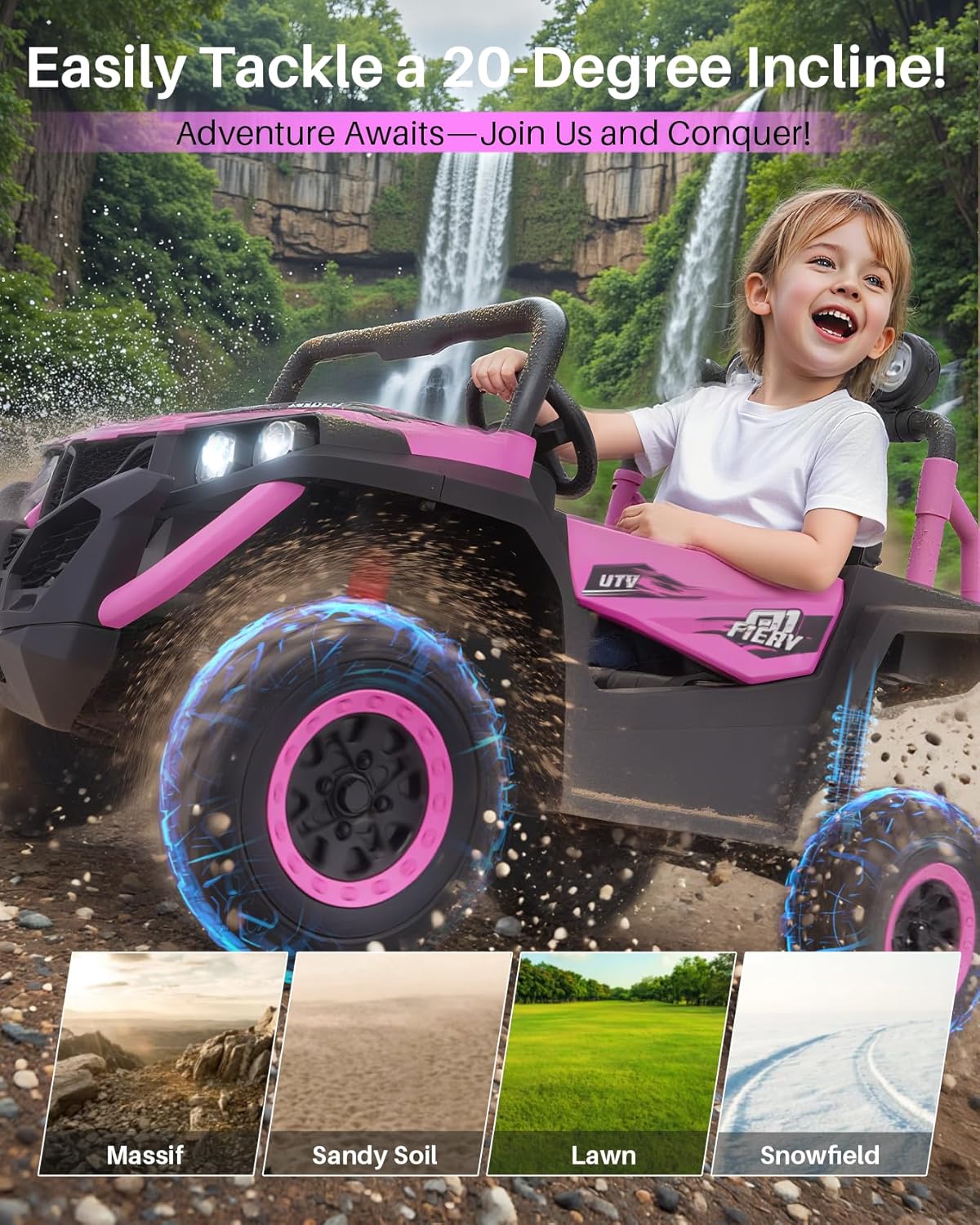 Joywhale Next Generation 24V Ride on UTV Car, Kids 2 Seater Electric Vehicle with Whale Force 2.0 Powersystem, Professional Suspension, Full-Metal Reinforced Chassis,7MPH Speed, Remote Control, Pink