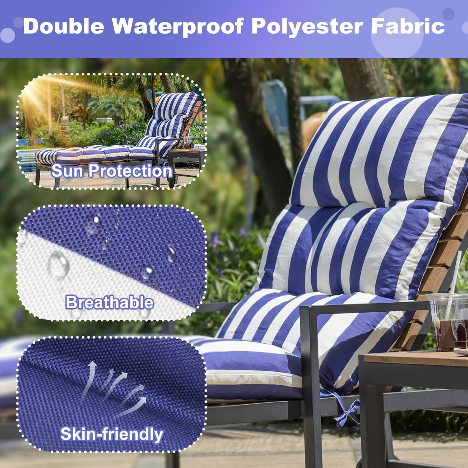 Outdoor Lounge Chair Cushions, 74.4 x 22 x 4.7 Inches Waterproof Fade Resistant Patio Cushion for Chaise Lounger