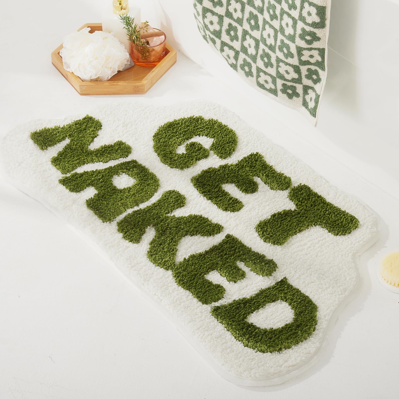 QJHOMO Tapis De Bain Get Naked Antidérapant Noir Et Blanc 50x80cm - Lettres 3D Amusantes En Microfibre