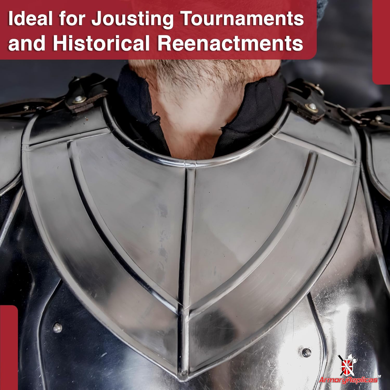 Armory Replicas™ 18-Gauge Neck Armor with Leather Straps for LARP, Costume & Reenactment