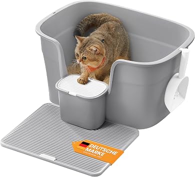 Feandrea Katzenklo, extragroße Katzentoilette, für Mehrkatzenhaushalte, mit hohen Seitenwänden, Katzenstreumatte, Aufbewahrungsbox, Schaufel, für große Katzen, Taubengrau PPT003G01