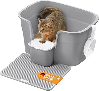 Feandrea Katzenklo, extragroße Katzentoilette, für Mehrkatzenhaushalte, mit hohen Seitenwänden, Katzenstreumatte, Aufbewahrungsbox, Schaufel, für große Katzen, taubengrau PPT003G01 product image
