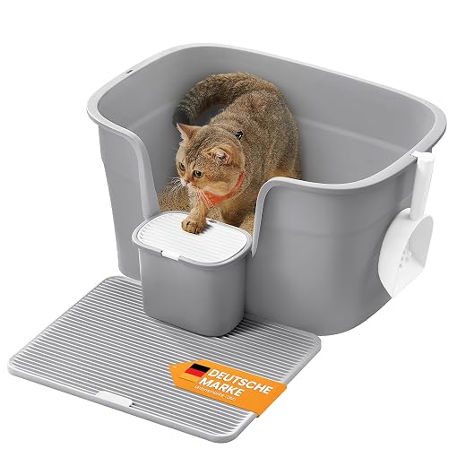 Feandrea Katzenklo, extragroße Katzentoilette, für Mehrkatzenhaushalte, mit hohen Seitenwänden, Katzenstreumatte, Aufbewahrungsbox, Schaufel, für große Katzen, Taubengrau