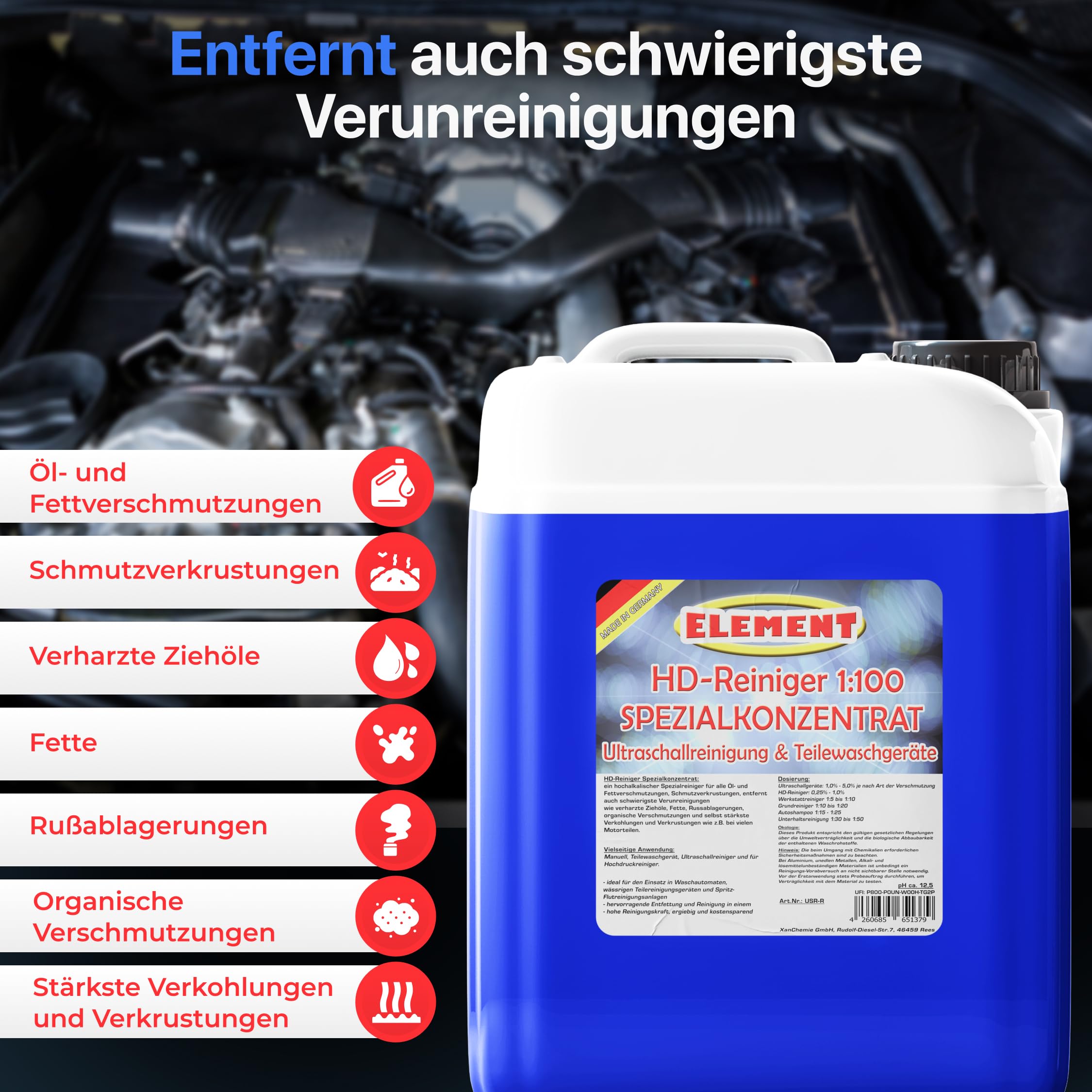 Ultraschallreiniger | Konzentrat 1:100 | Teilewaschreiniger | Entfetter | 10 Liter | Konzentrat zur Reinigung von Autoteilen | Vergaser, Zylinderköpfe, Injektoren, Einspritzdüsen und vielem mehr