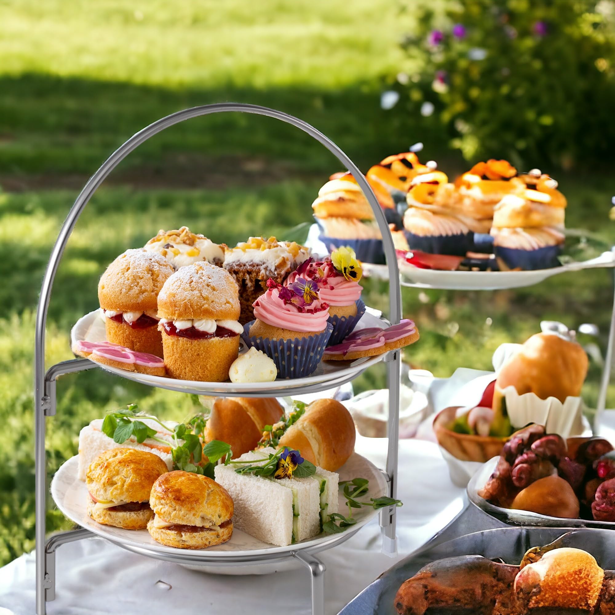 Alzata per Dolci a 2 Livelli in Acciaio Inossidabile | Supporto per Dessert, Cupcake e Sushi, Facile da Montare, Riutilizzabile, con Piedini Antiscivolo