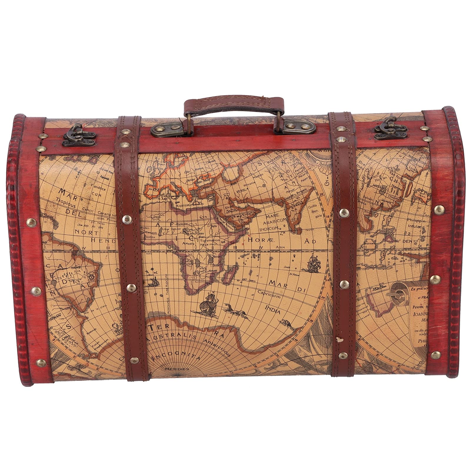 YOUTHINK Portable Composite Wood Vintage Suitcase Retro pattern Map Pattern Design Large Capacity Suitable for Home Storage, Decoration, Props, Window Display