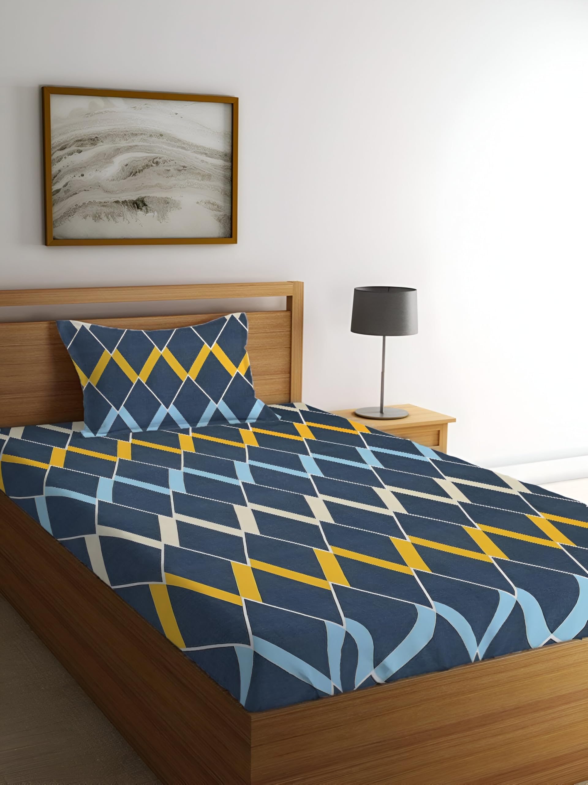 Home Stylish 280 Tc Floral Print Ezyption Cotton,180 TC 1 Single Bedsheet with 1 Pillow Cover Blue Weavs