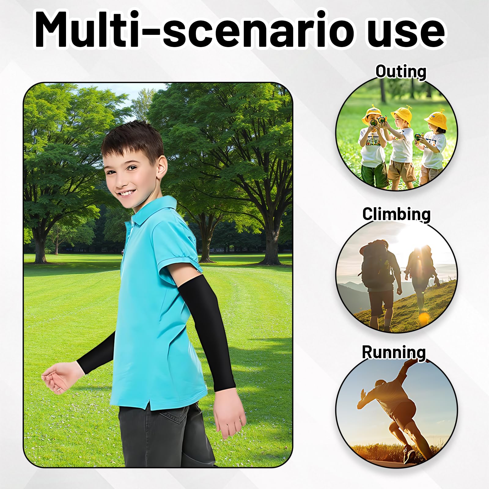 Mangas de protección Solar para Brazos Adolescentes 5 Pares Manga Deportiva compresión Juvenil 36 cm Multicolor Uso Exterior Verano