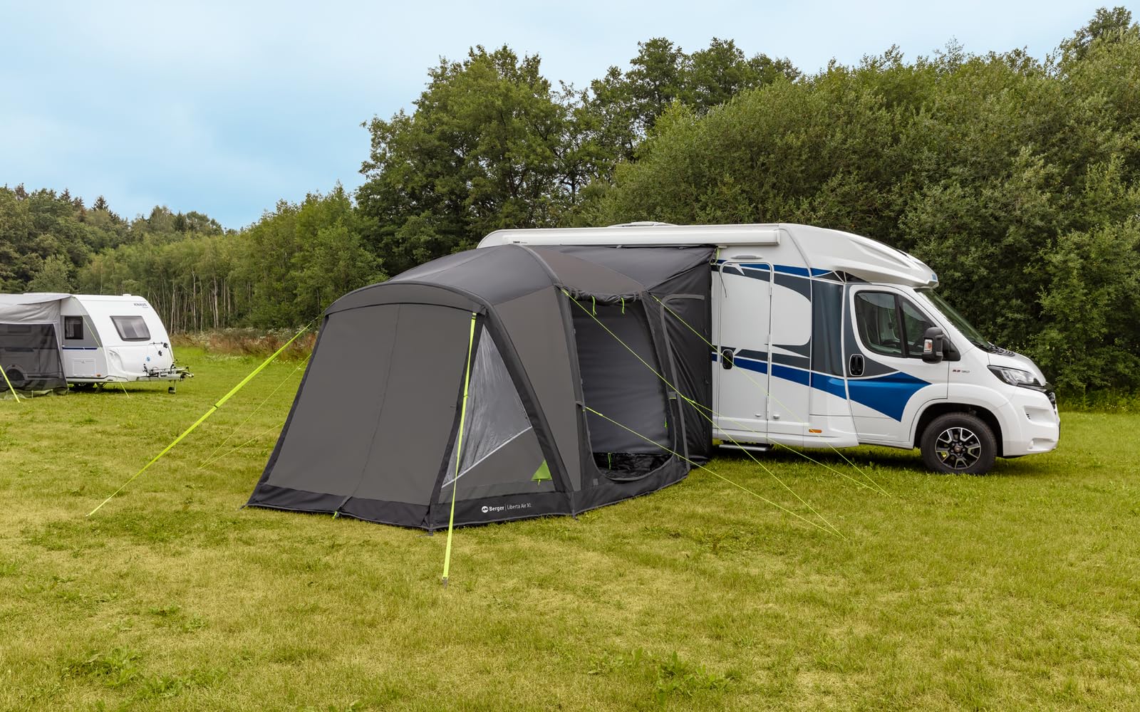 BERGER Liberta-Air XL Busvorzelt | Camping Autozelt aufblasbar mit eingenähtem Boden | Wohnmobil Vorzelt für zusätzlichen Wohnraum | Luftzelt freistehend 310x375 cm, Anbauhöhe 240-290 cm
