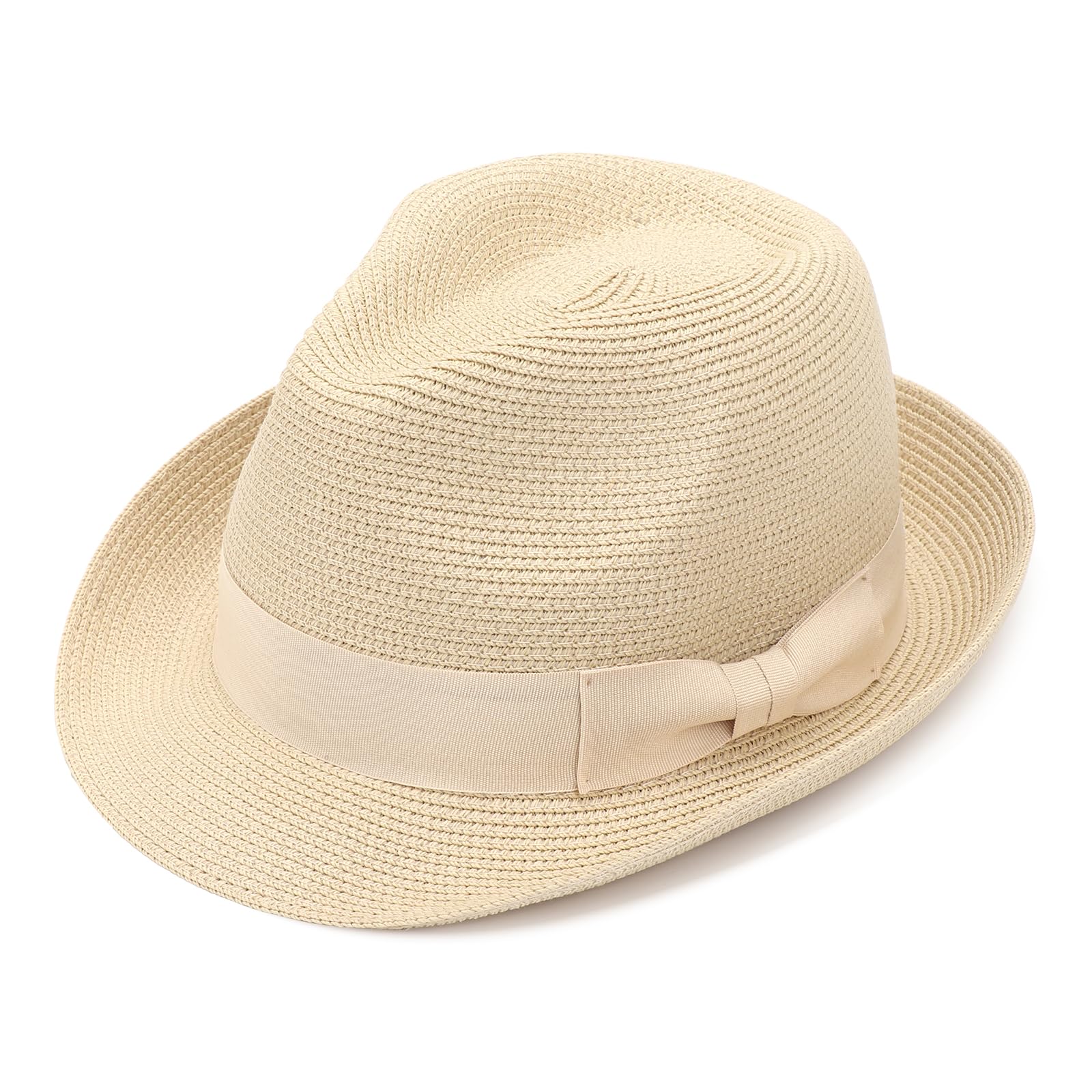 DRESHOW Femme Homme Chapeau de Paille Panama Chapeau Été Large Bord Chapeau de Soleil Anti-UV pour Plage Voyage Chapeau de Soleil