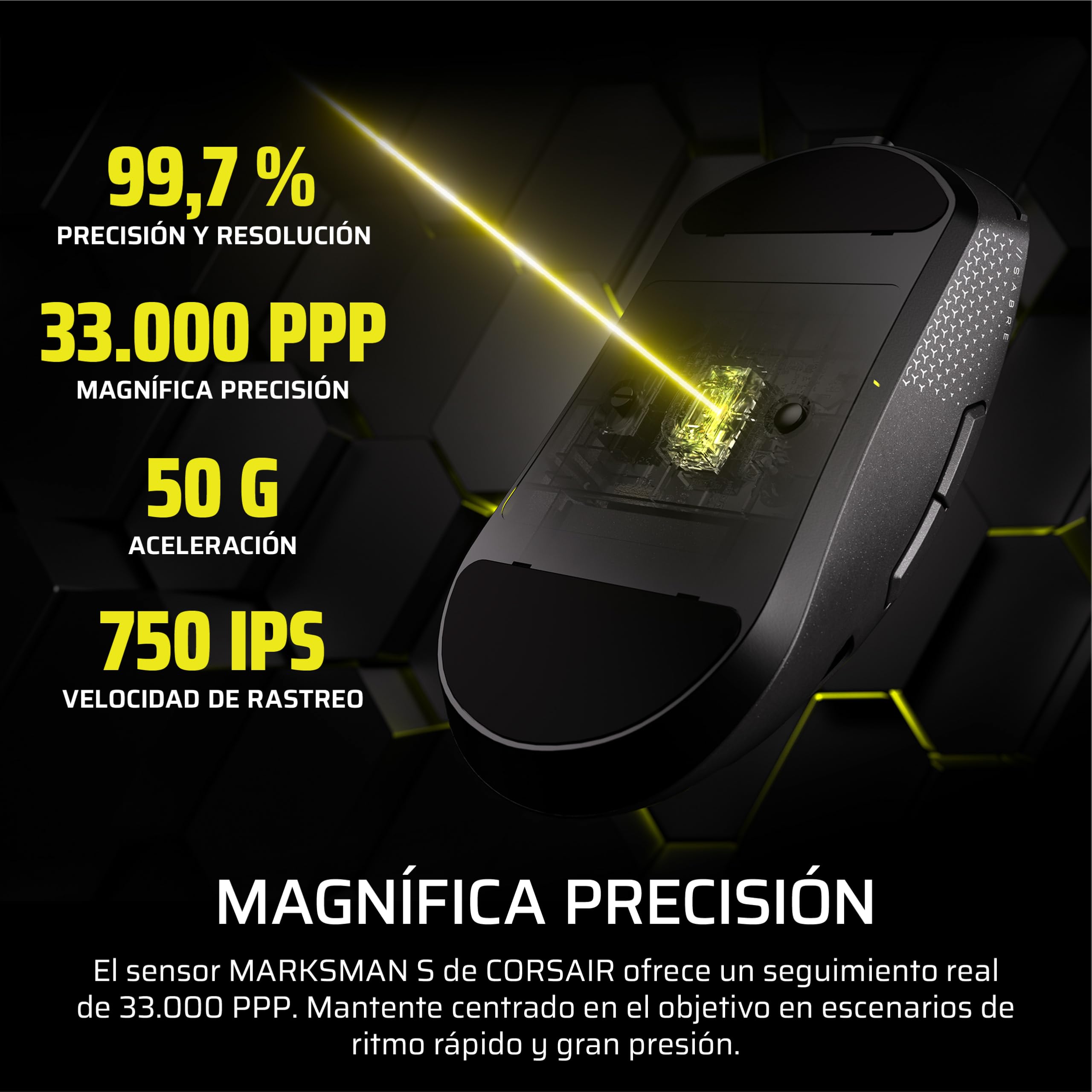 Corsair Sabre v2 Pro Wireless MG FPS Ratón para Juegos – Negro | Sensor MARKSMAN S de 33 000 ppp, Sondeo Avanzado de 8.000 Hz, Magnesio Duradero, Ligero, Batería de Hasta 120 Horas