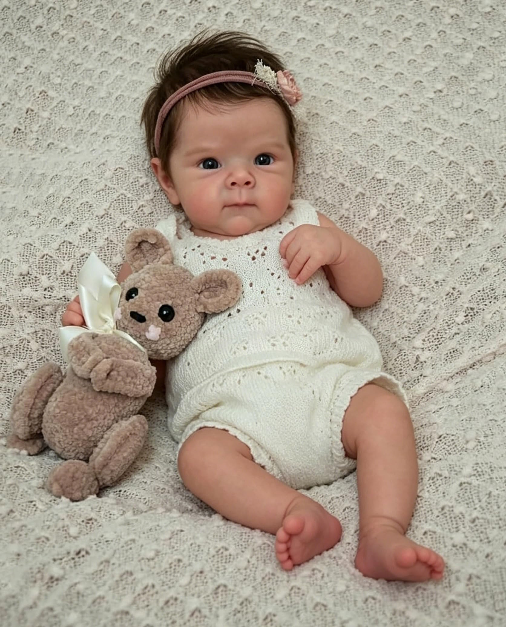 Anano 60" Muñeca Bebé Reborn Realista Niña para Niños Tamaño Real Recién Nacido con Piel De Bebé Original, Cabello Natural, Ojos Que Parecen Reales (BETIEWHITE)