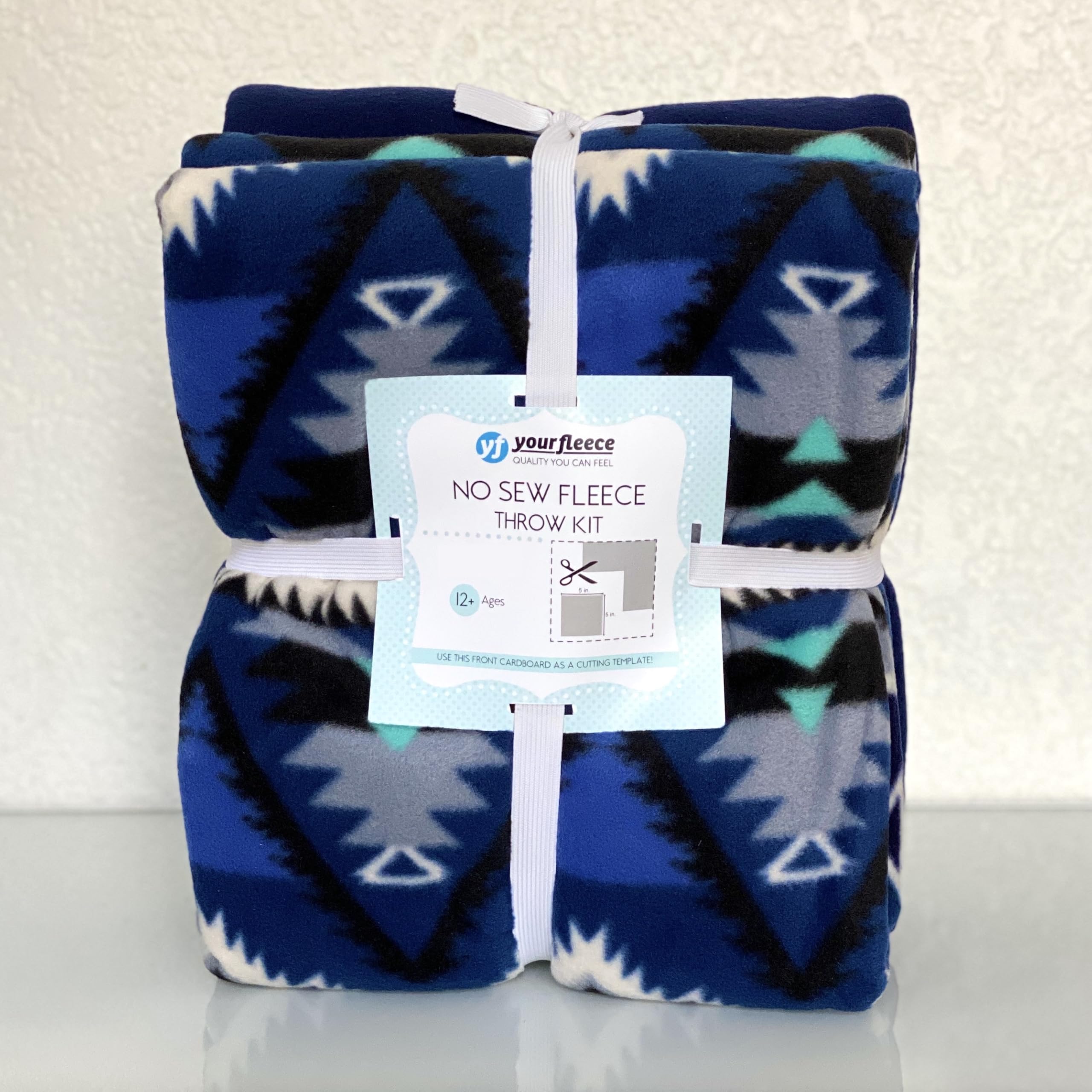 Native Southwest Raymi Blue Anti-Pill Fleece Fabric No-Sew Throw Fleece Kit (50"x60")