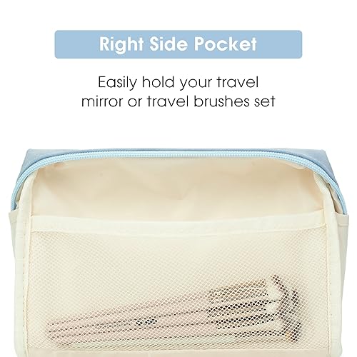 Miniatura 6 de Paquete de 2 bolsas de maquillaje de cuero vegano con cremallera, organizador de cosméticos de viaje para mujeres (grande (paquete de 2), azul cielo