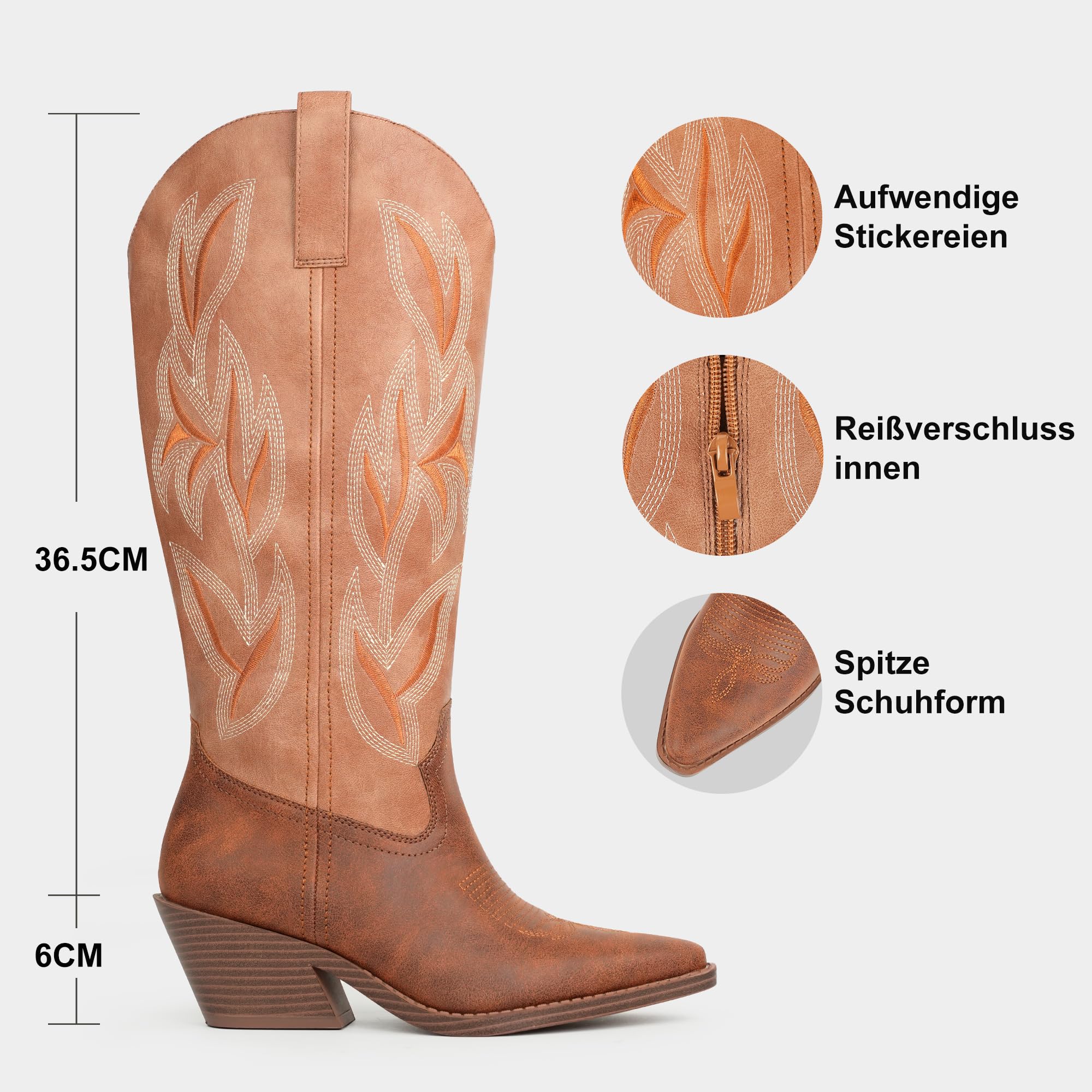 Hawkwell Stivali da cowboy da donna, stivaletti da cowgirl, con ricamo a punta, per autunno e inverno