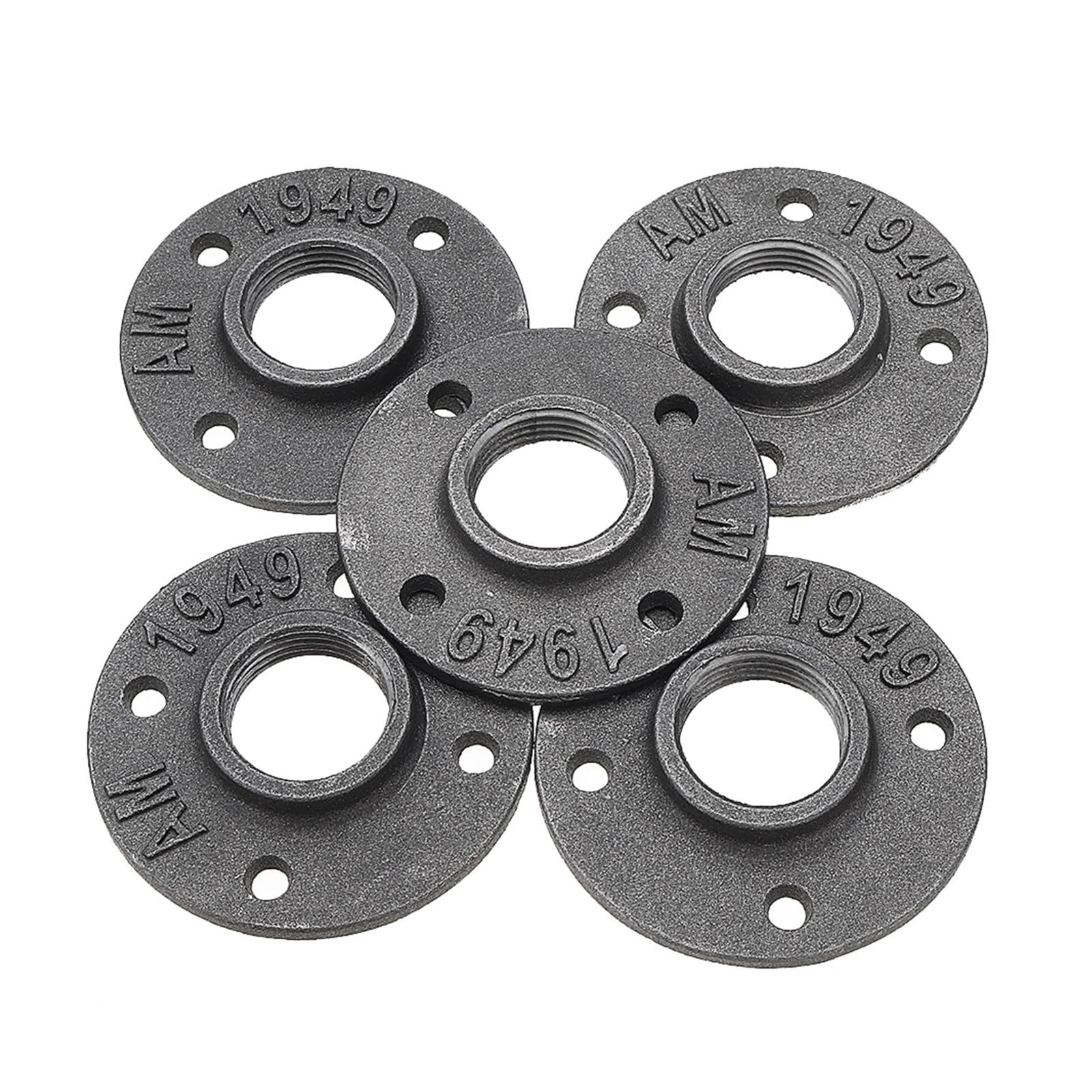 Ozliyy Women's Gray 5 Pcs Of Malleable Thread Floor Flange Iron Pipe Fittings Wall Mount Industrial Style(1/2")