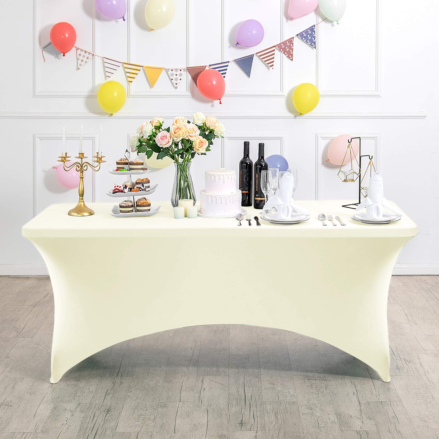 Lot de 2 nappes universelles en élasthanne pour table de 1,8 m, 1,2 m ou 2,4 m, pour fête, banquet, mariage et événements