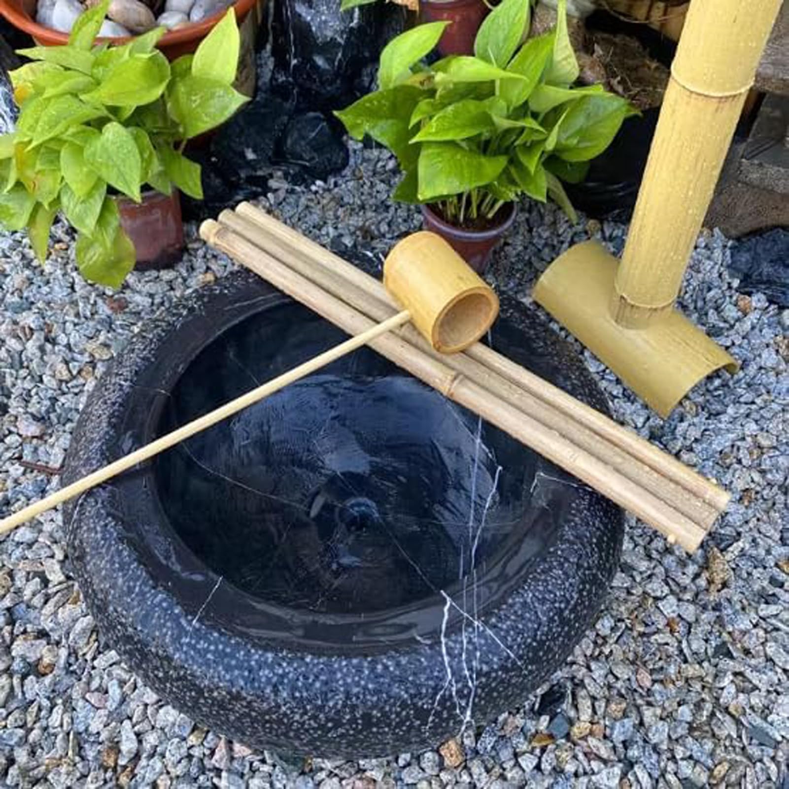 Zestaw Naturalnej Fontanny Bambusowej, Ręcznie Robiona Fontanna Ogrodowa Zen, Fontanna Ogrodowa Zasilana Energią Słoneczną, Dekoracyjna Ozdoba Wodna Do Ogrodu, Trawnika, Stawu, Poidełka Dla Ptaków, P