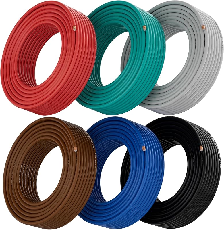 Cable de calibre 16 (paquete de 6 negro/rojo/gris/azul/verde/marrón, cada 35 pies), cable de arnés primario automotriz de bajo voltaje para batería, audio de auto, remolque remoto, alarma de seguridad, cableado de conexión, 16 AWG CCA, bricolaje