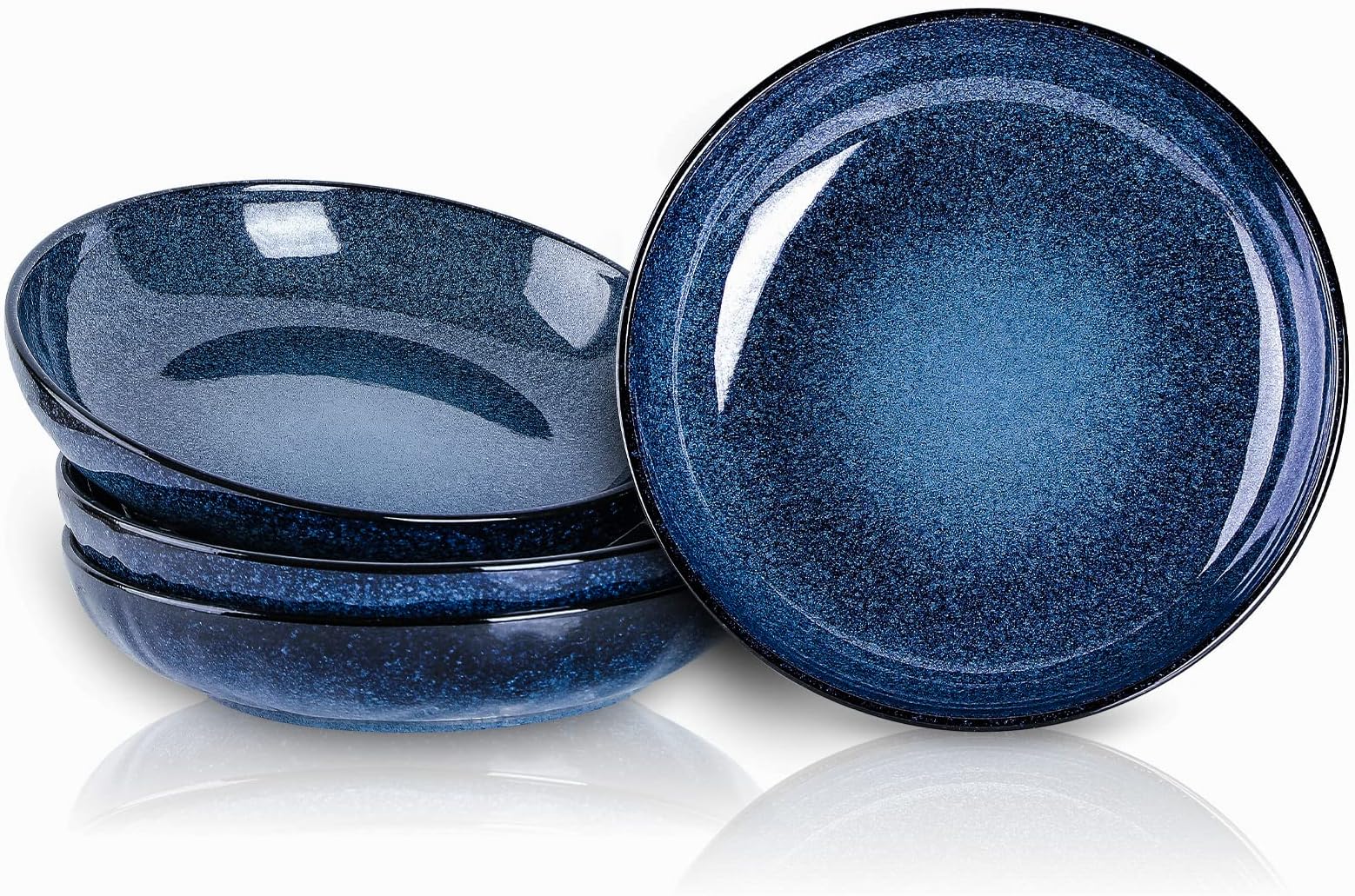vicrays Large Salad Pasta Serving Bowls Ceramic Wide Shallow Bowls Set 47 Ounces Big Dinner Plates Bowls Porcelain 10 Inch Low Flat Design Blue Soup Bowl Microwave Dishwasher Safe