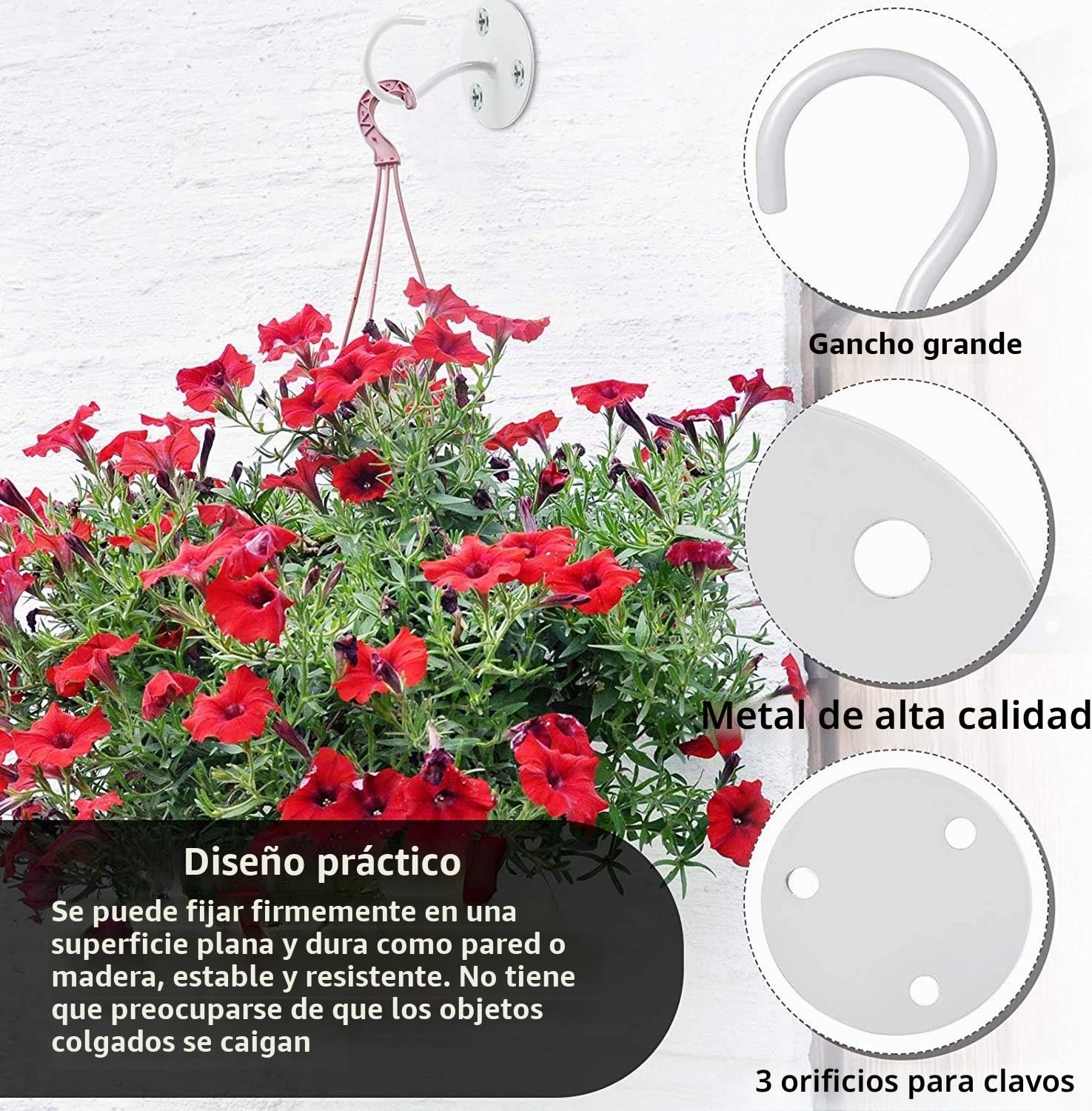 Voarge - Ganchos de techo de acero inoxidable (2 unidades, soporte de pared, para macetas, con tornillos para colgar comederos de pájaros, color blanco