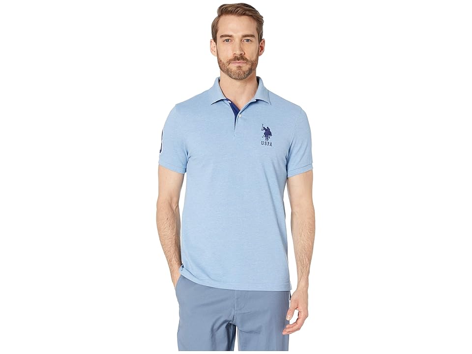 

U.S. POLO ASSN. Slim Fit Big Horse Polo w/ Stripe Collar (Seafoam Blue Heather) Men's Short Sleeve Pullover