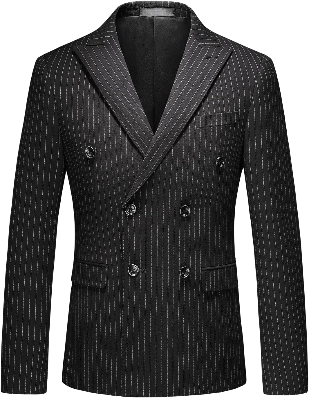 MOGU Mens Suits 3 Piece Double Breasted Suit Pinstripe Slim Fit Tuxedo Jacket Vest Pants for Business Wedding Prom - Image 2