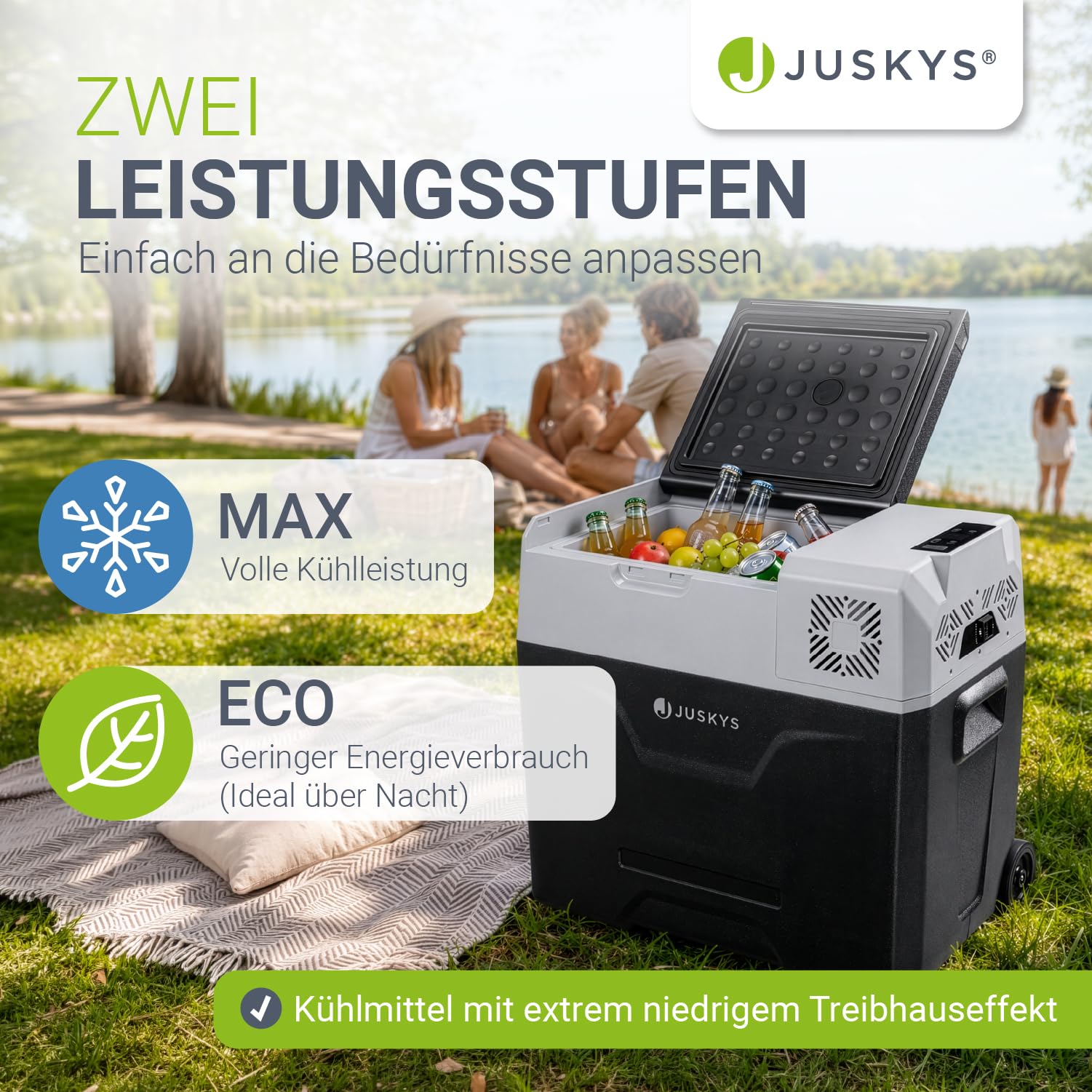 Juskys Kompressor Kühlbox 50 Liter 12/24/230 V für Auto, LKW, Reisemobil, Camping - Mini Kühlschrank kalt & warm - Kompressorkühlbox Steckdose - Grau