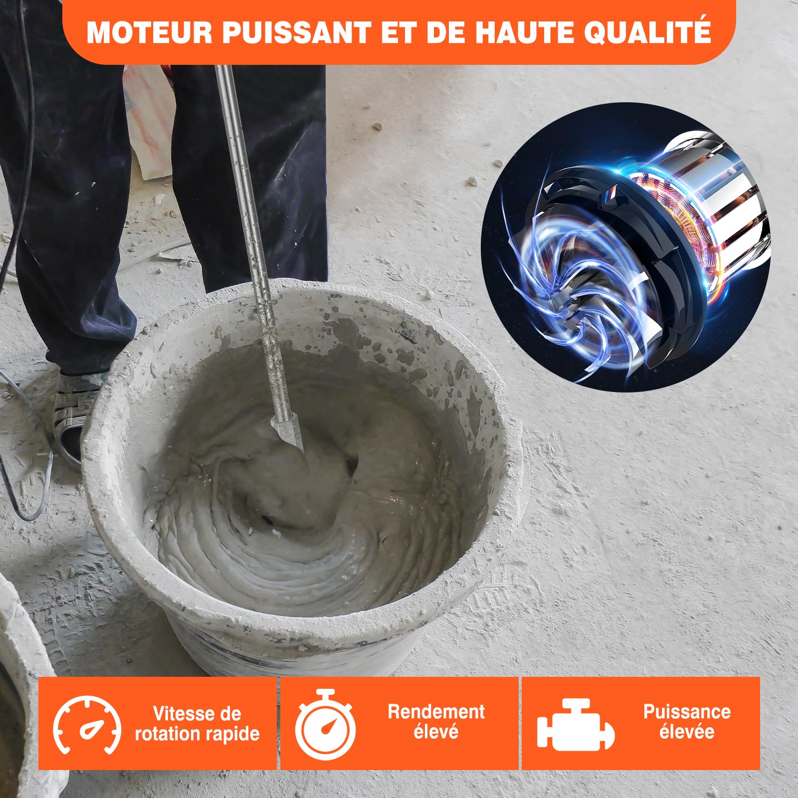 Malaxeur Électrique 2600W Mélangeur de Ciment à 6 Vitesses Mélangeur de Plâtre Mélangeur de Peinture Malaxeur Mortier Colle,pour Mélanger le Fourrage/Plâtre/Peinture/Mortier/Ciment/Béton