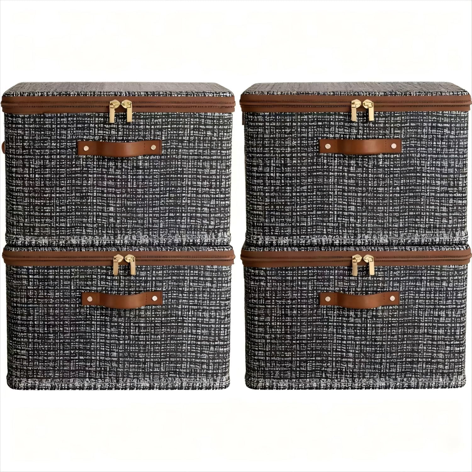 4 Pack 59.2 Quart Fabric Storage Bins with Lid, 19.3x14.6x12.2 in Stackable Closet Organizer Baskets, Foldable Polyester Cube Storage with Handles, Decorative Organizer Boxes for Shelves, Grey