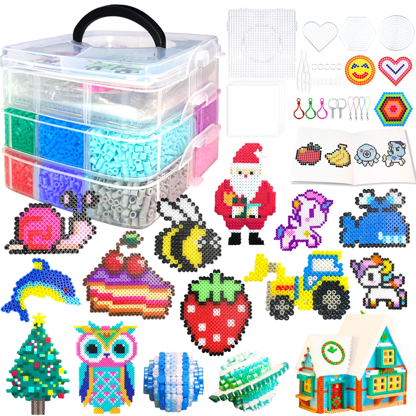 Set De Perles à Repasser, 11000 Pièces Perles De 5MM Avec Boîte De Rangement, Plaque Perle Papier à Repasser, Guide d'utilisation, Conception DIY De Bijoux, Pour Enfants Cadeau Noël Anniversaire