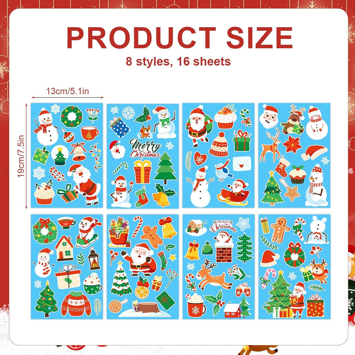 XIHIRCD 16 Pcs Christmas Stickers, Winter Holiday Stickers Christmas Stickers for Crafts Xmas Decoration Stickers for Christmas Party Gift Decoration (Style B)