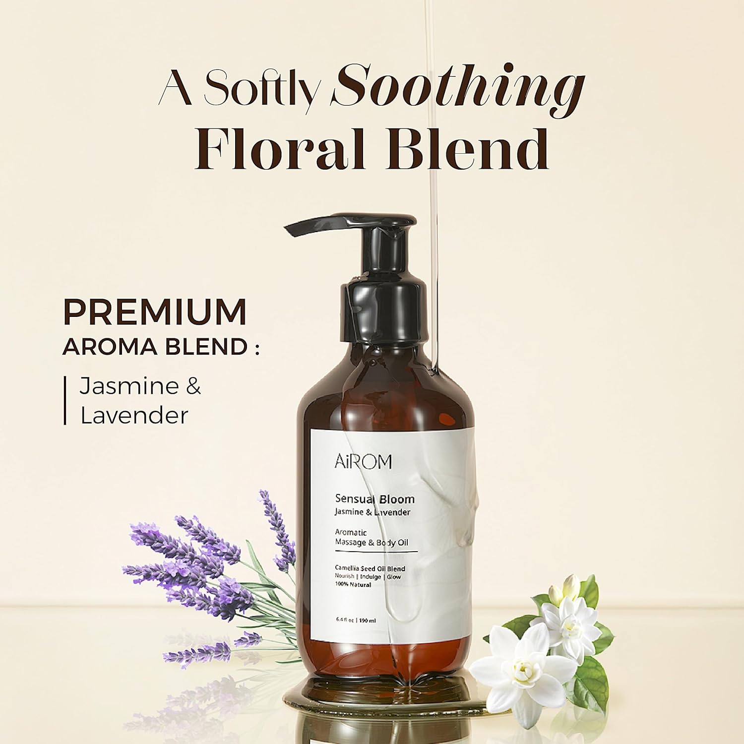 AiROM Jasmine & Lavender Massage Oil for Massage Therapy - Sensual Bloom - Scented Body Oil for Women – Hypoallergenic, Relaxing Aromatherapy, Non-Greasy, Spa Quality - Gift for Her - 6.4 fl oz - Image 2