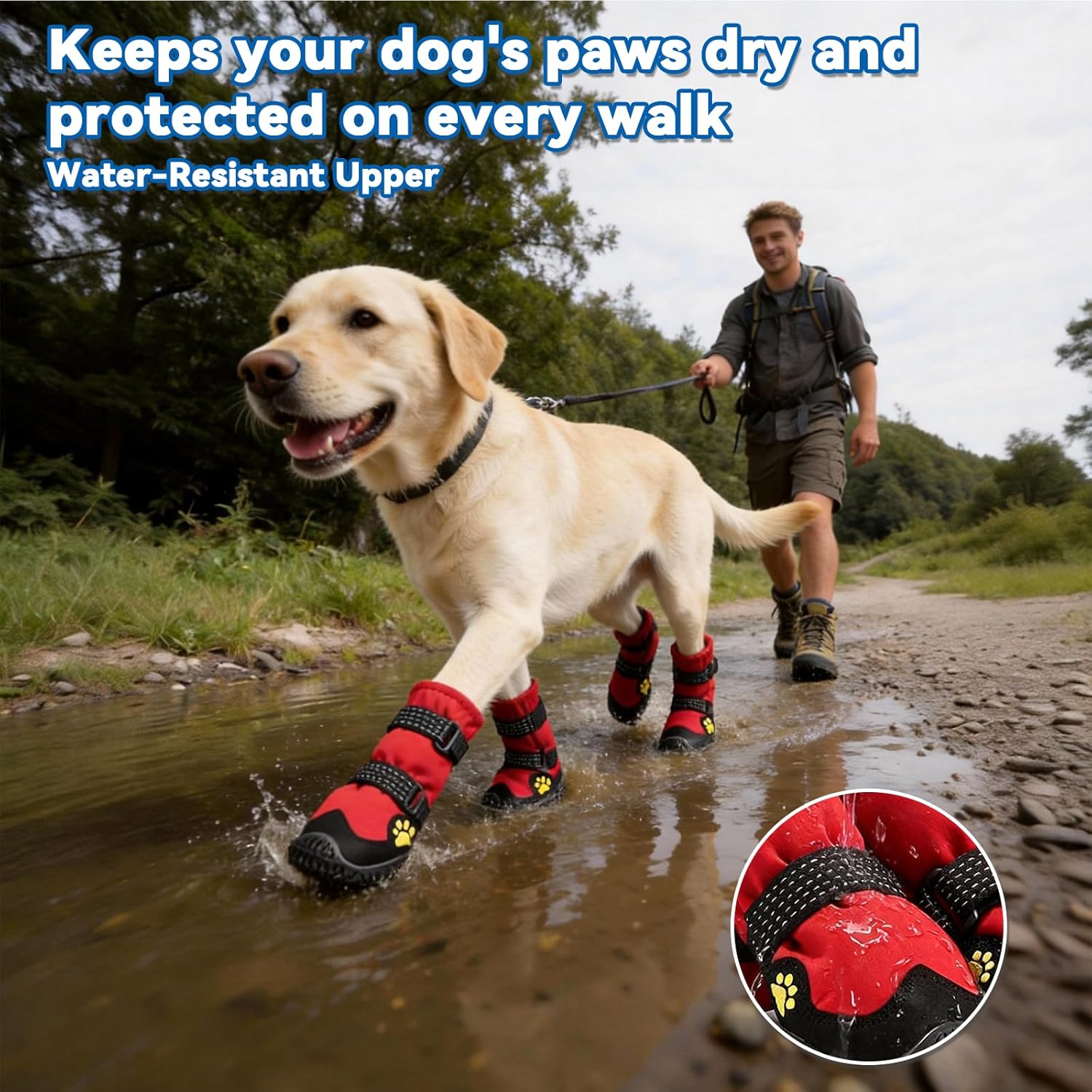 Dog Boots for Winter Snowy Day Water-Resistant Dog Shoes for Small Medium Large Dogs Paw Protectors for Outdoor Hiking Walking (Red, 6# (Width 2.6inch) for 52-68bs)