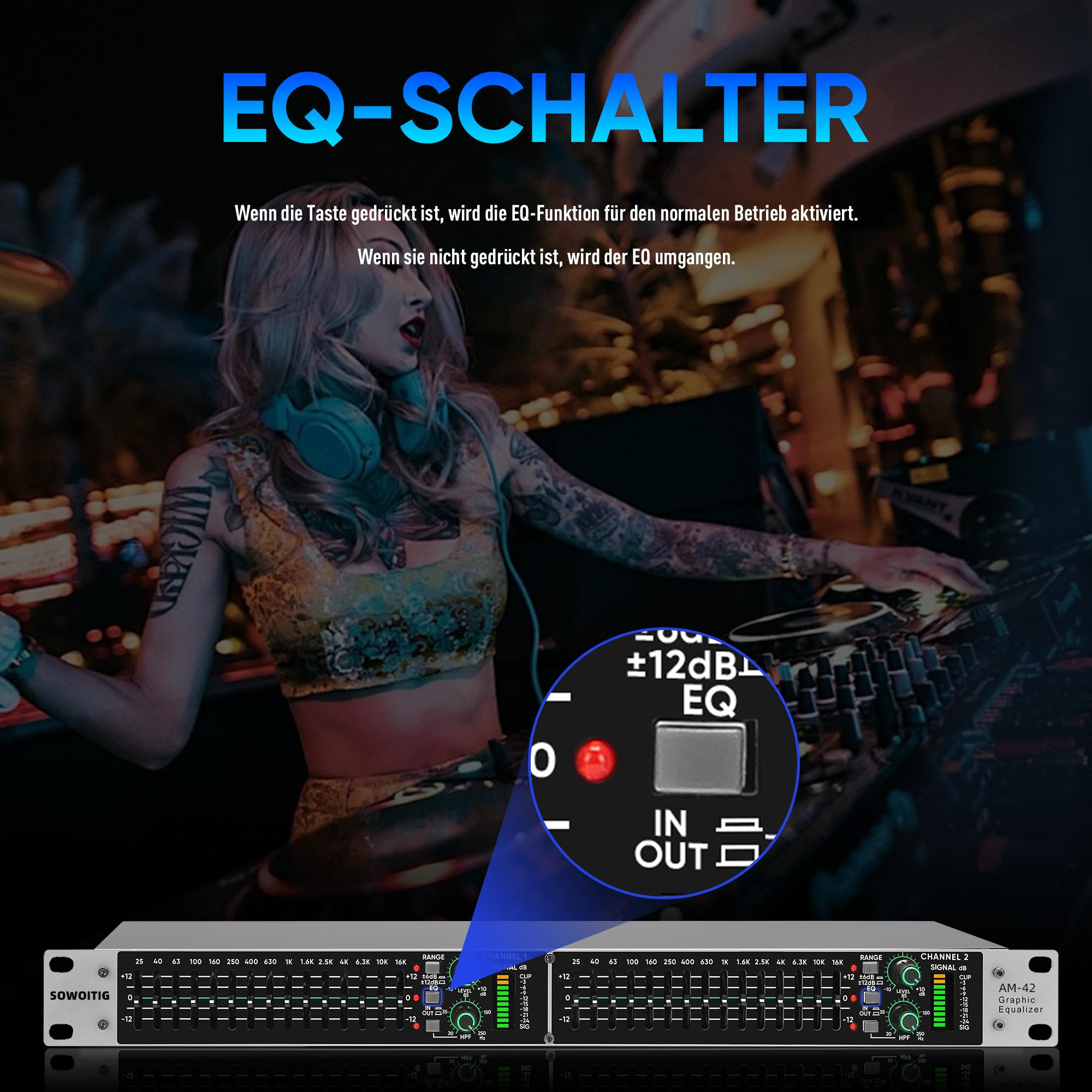 Equalizzatore grafico stereo con 15 bande per sistema audio domestico, equalizzatore DJ a doppio canale con uscita subwoofer e riduzione del rumore