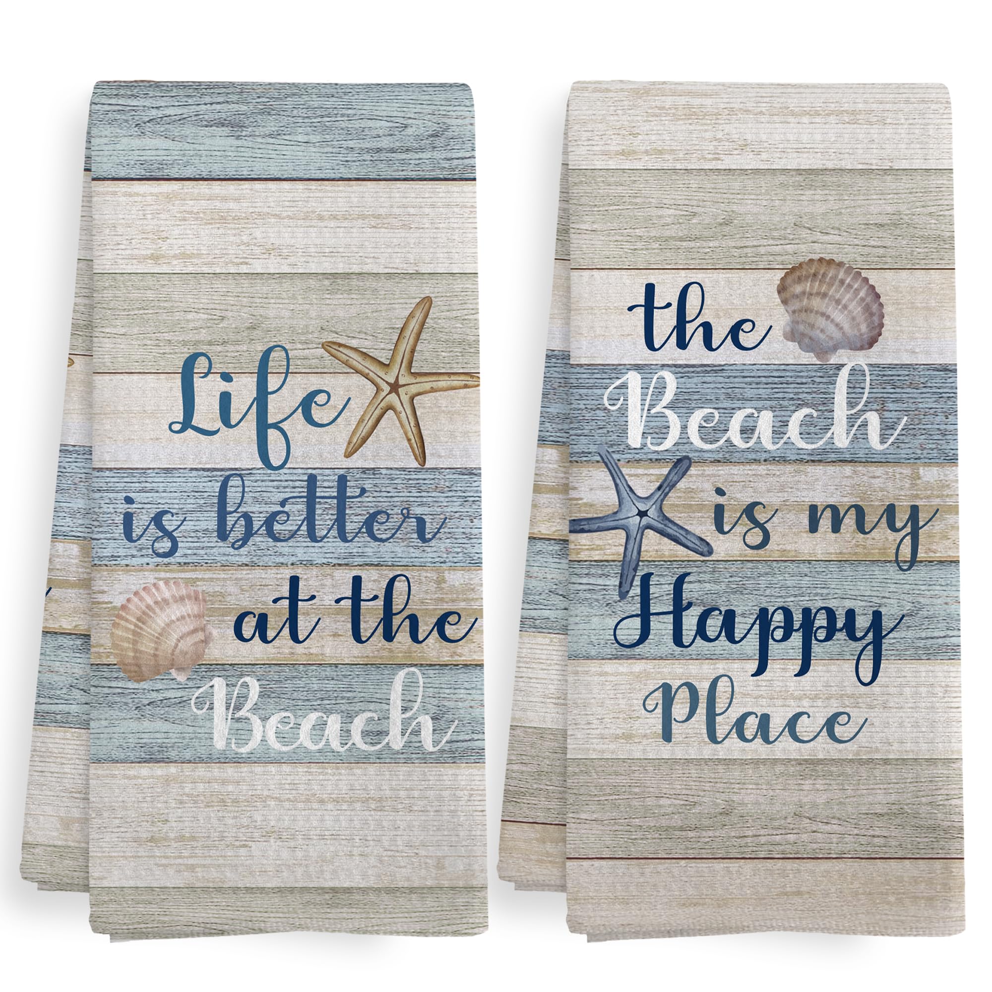 Juego de 2 toallas de cocina Costal Beach con temática náutica para decorar tu hogar de playa